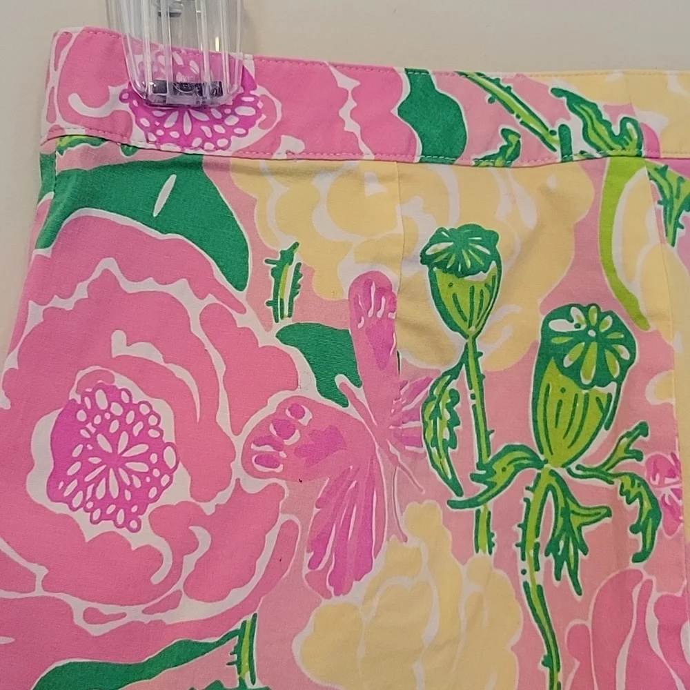 LILLY PULITZER Cropped Pink White Green Yellow Flower Print Pants Size 2 - Picture 6 of 13